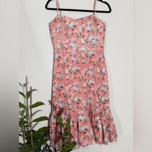 J. Crew Strapless Floral Dress in Pink and White